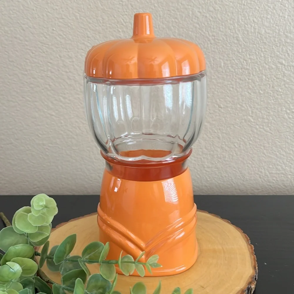 NWT Target Bullseye Halloween Orange Glass Pumpkin Gumball Machine Canister
